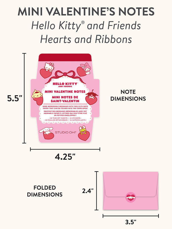 Hello Kitty and Friends Hearts and Ribbons Foldable Note Cards with Stickers