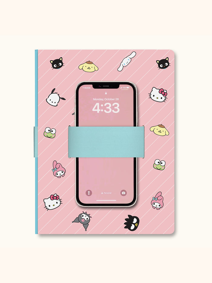 Hello Kitty and Friends Pink Pinstripe Casey Notebook with Phone Loop