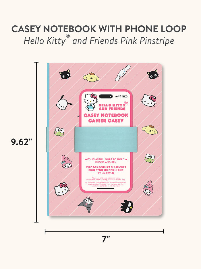 Hello Kitty and Friends Pink Pinstripe Casey Notebook with Phone Loop