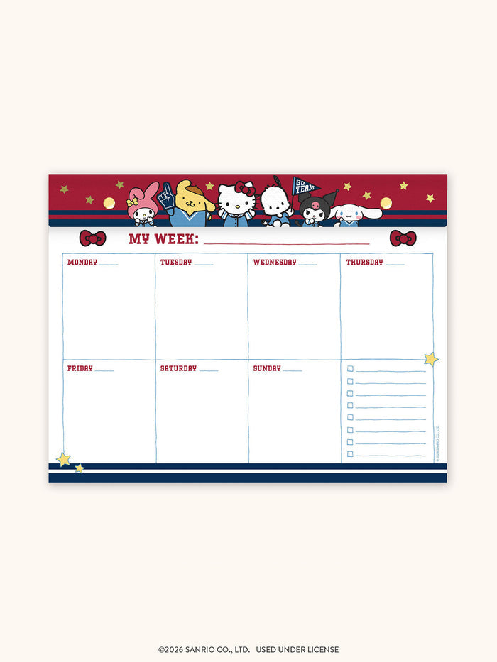 Hello Kitty and Friends Varsity Weekly Desk Pad with Grommets & Stickers