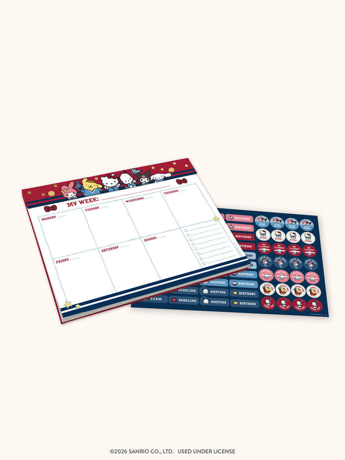 Hello Kitty and Friends Varsity Weekly Desk Pad with Grommets & Stickers