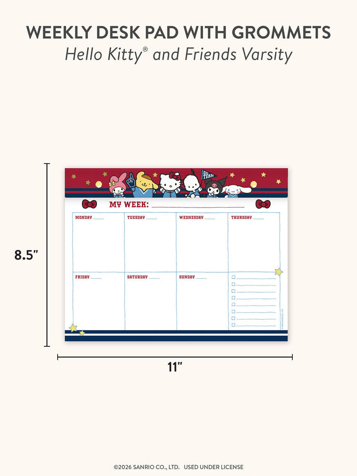 Hello Kitty and Friends Varsity Weekly Desk Pad with Grommets & Stickers