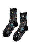 Pair of socks with floral patterns on a white background
