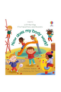 Book cover of 'How Does My Body Work?' with children playing on a playground.