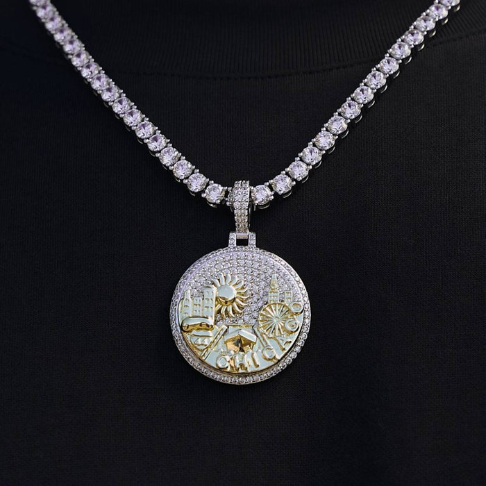 Iced Chicago Pendant in White Gold