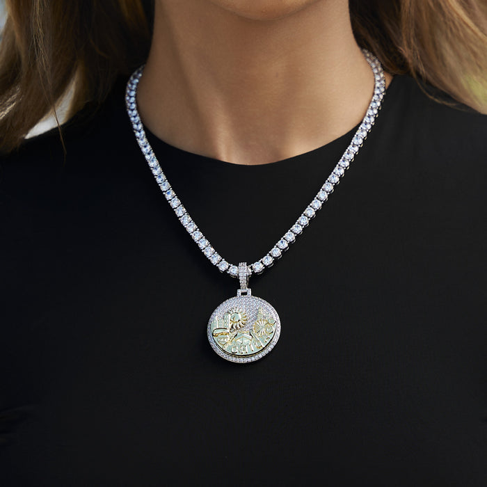 Iced Chicago Pendant in White Gold
