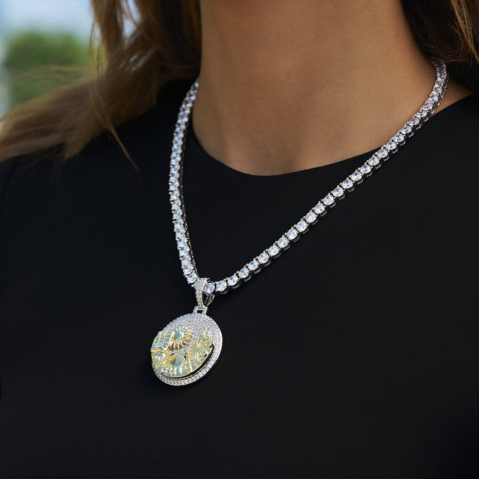 Iced Chicago Pendant in White Gold