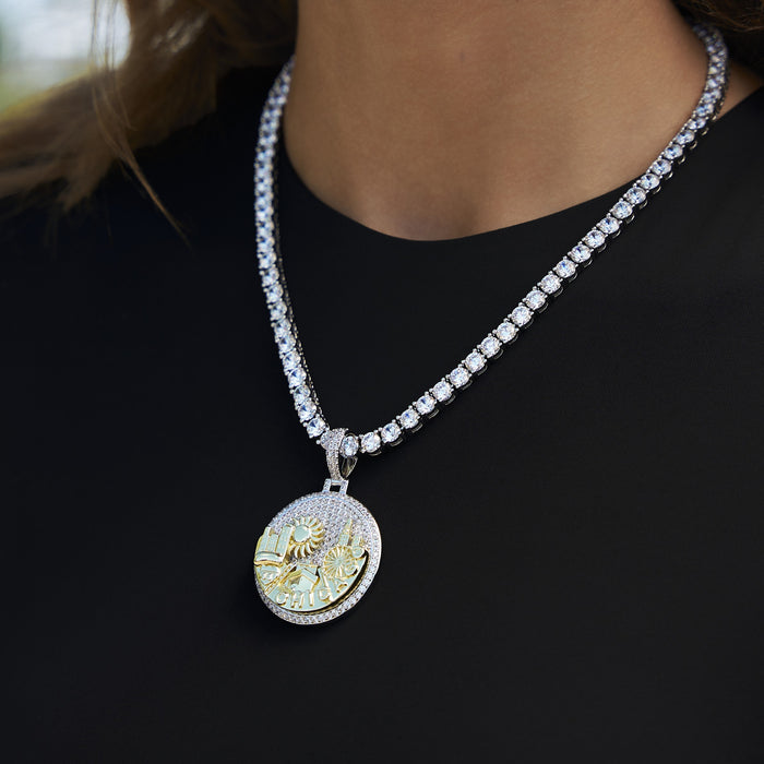 Iced Chicago Pendant in White Gold
