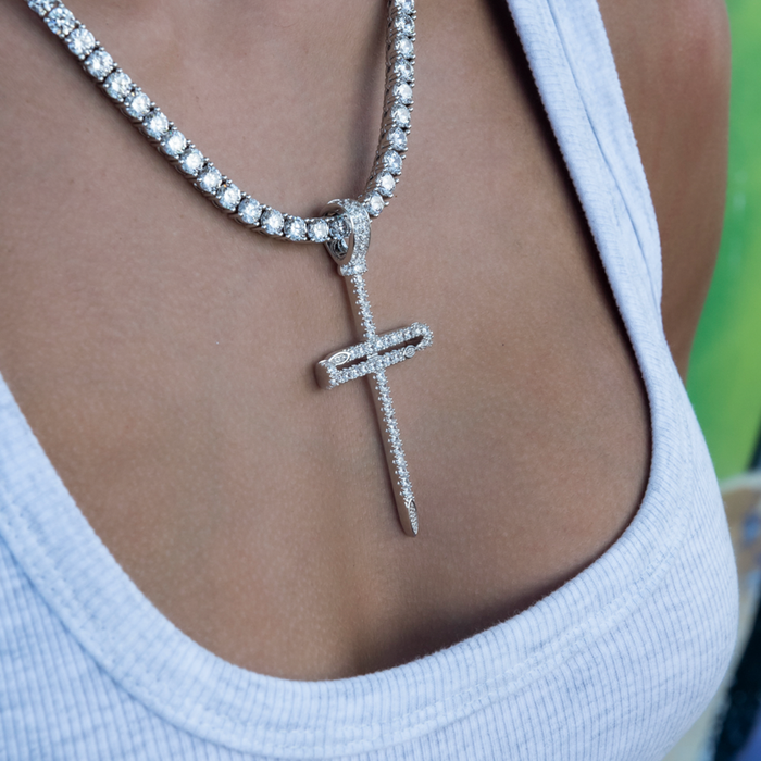 Iced Large Nail Cross Pendant