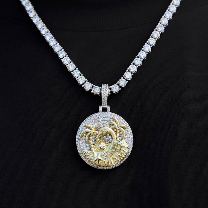 Iced Miami Pendant in White Gold