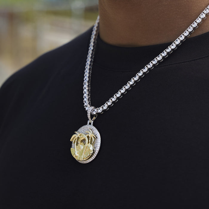 Iced Miami Pendant in White Gold