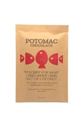 POTOMAC CHOCOLATE packaging with red fish illustrations and text on a brown background