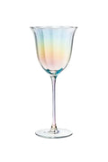 Scalloped wine glass with a subtle rainbow sheen.