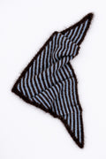 Brown and blue striped triangle scarf against white background