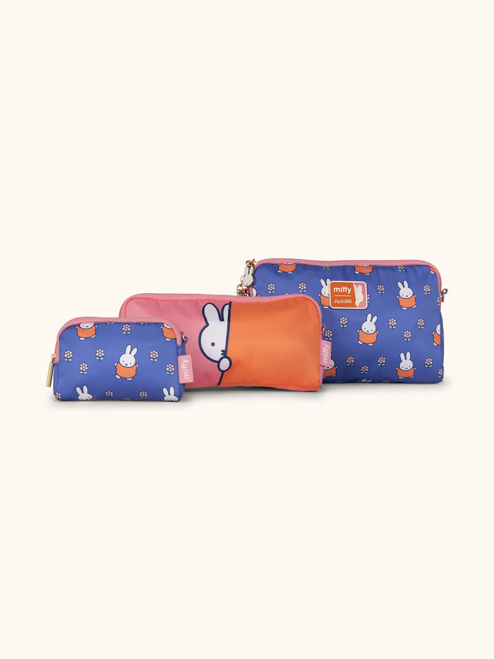 JuJuBe Miffy Flower Fields Be Set 3-Piece Pouch Set - Blue & Orange