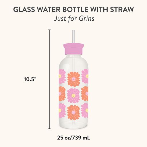 Just for Grins Glass Water Bottle with Straw