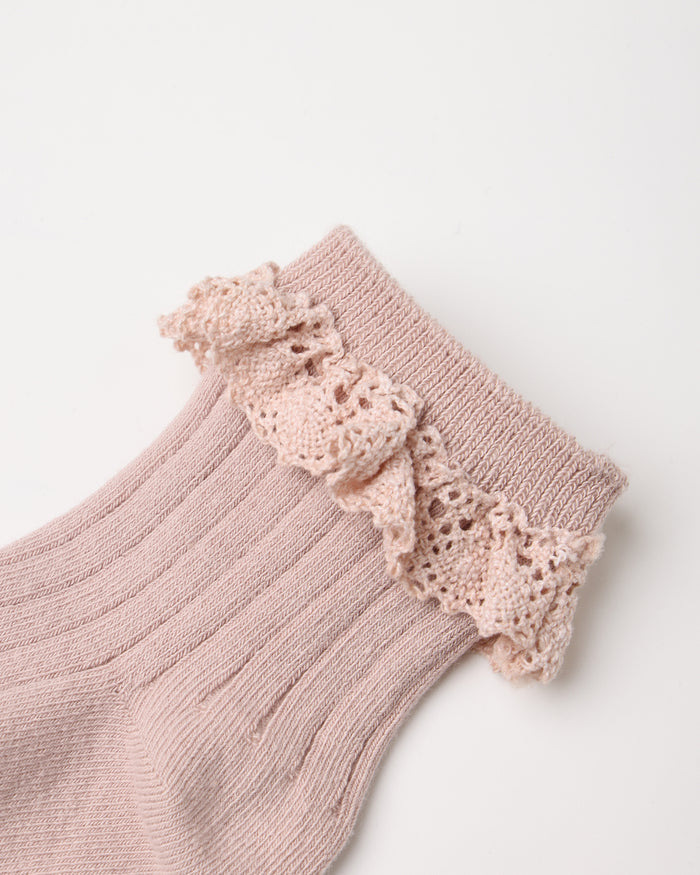 Lace Trim Socks (Rosewood & Natural)