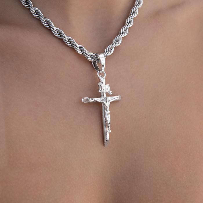 Large Crucifix Pendant in White Gold