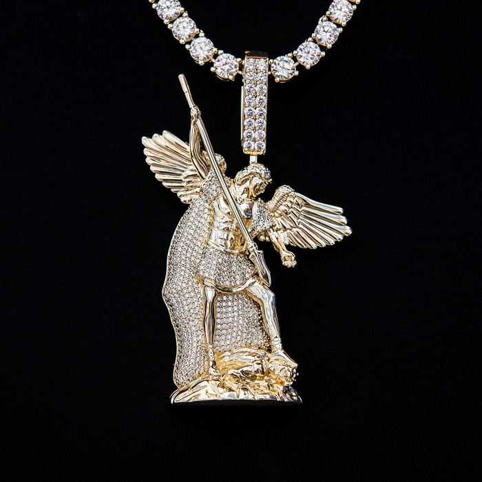 Large Saint Michael Pendant in Yellow Gold