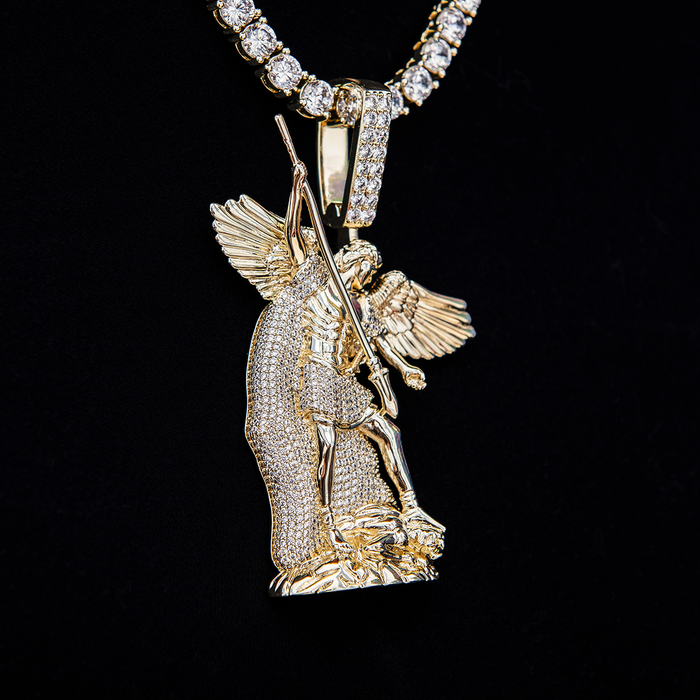 Large Saint Michael Pendant in Yellow Gold