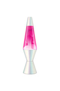 Pink lava lamp with silver base on a white background