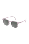Purple sunglasses with dark lenses on a white background