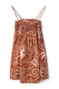 Brown dress with white patterns on a white background