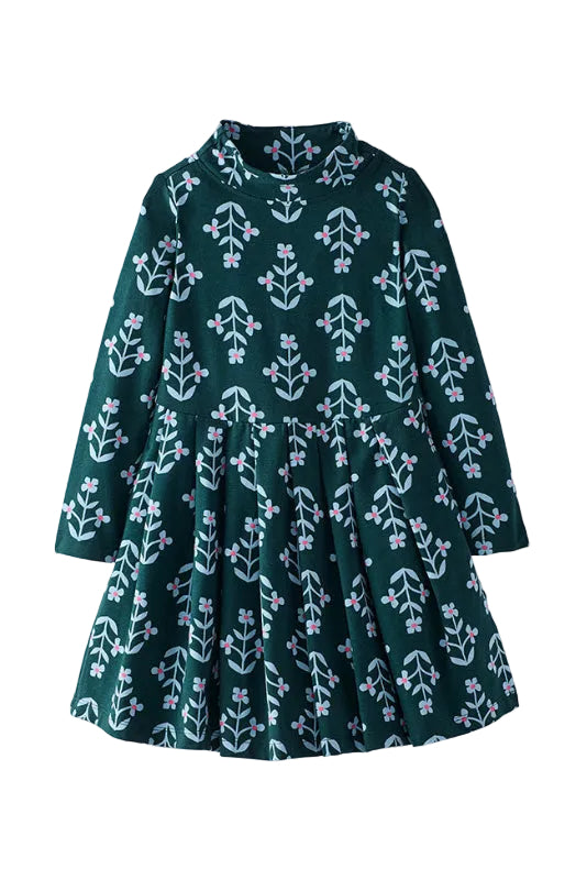 Green dress with floral pattern on a white background