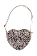 Heart-shaped bag with leopard pattern on a white background