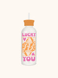 Lucky You Glass Water Bottle with Straw