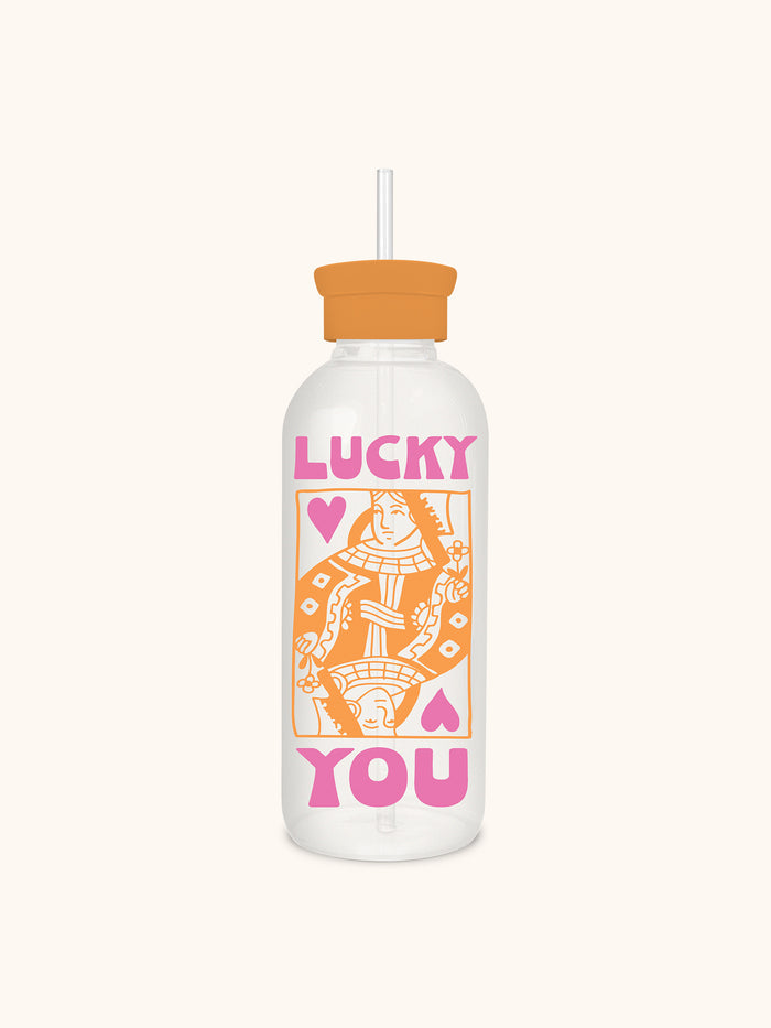 Lucky You Glass Water Bottle with Straw