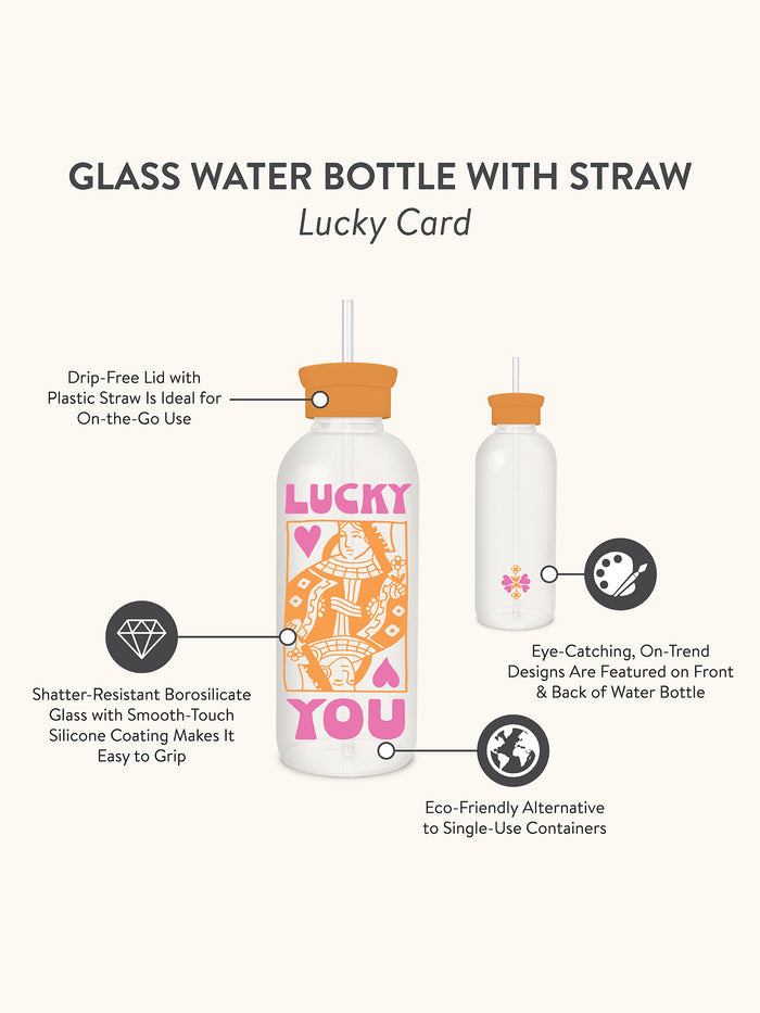 Lucky You Glass Water Bottle with Straw