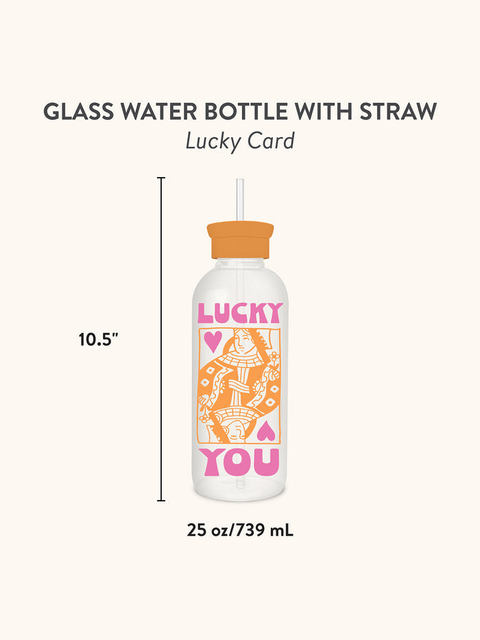 Lucky You Glass Water Bottle with Straw