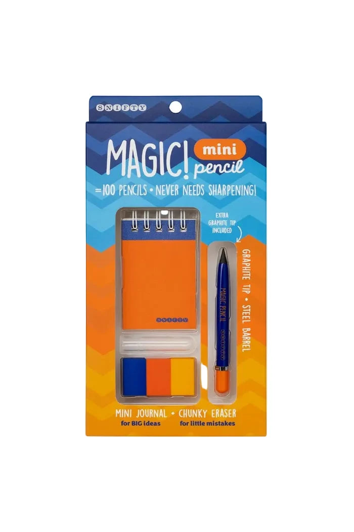 Snifty Mini Magic Pencil set packaging with pencil, journal, and eraser on a white background