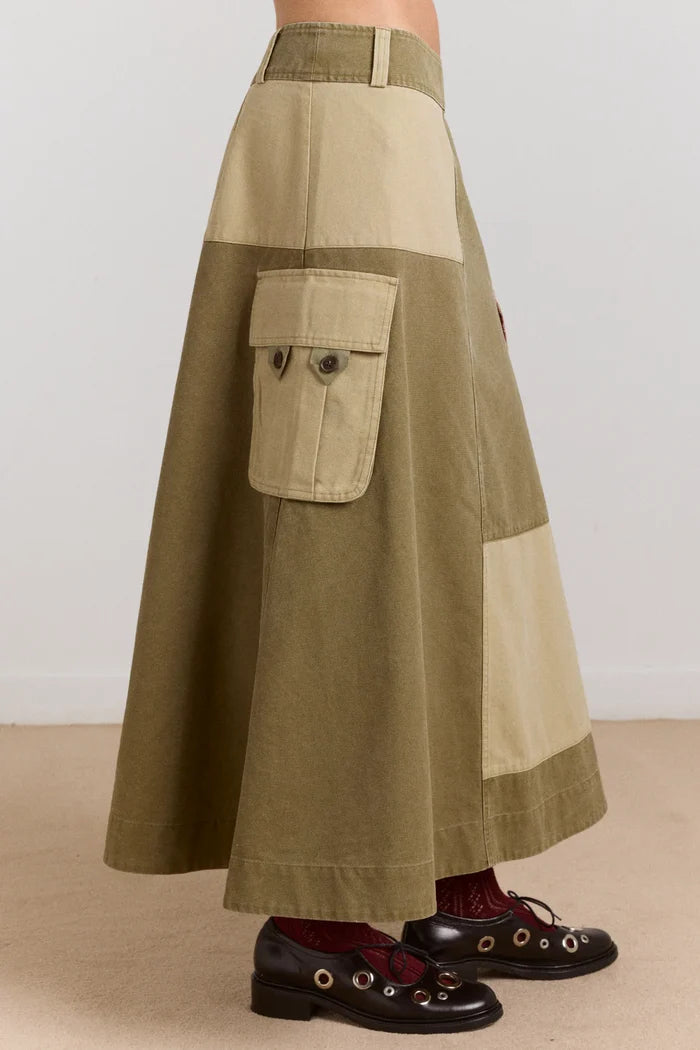 Marcelle Barn Midi Skirt (Olive)