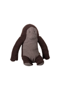 Stuffed toy gorilla with brown and gray linen on a white background
