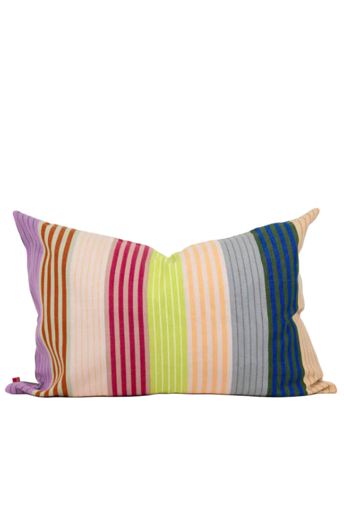 Colorful striped pillow on a white background