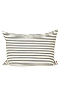 Striped pillow with black and white lines on a white background