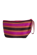 Striped pouch with pink, orange, and black stripes on a white background