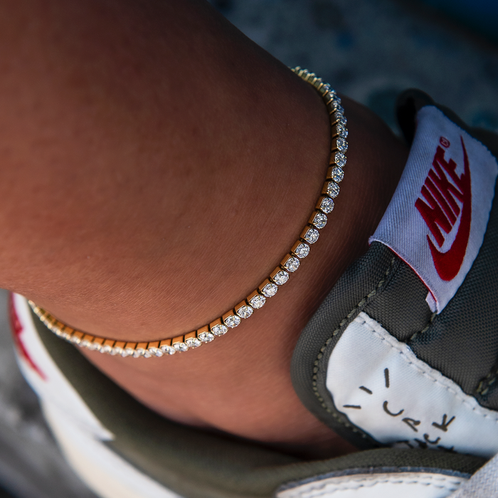 Micro Tennis Anklet in Yellow Gold