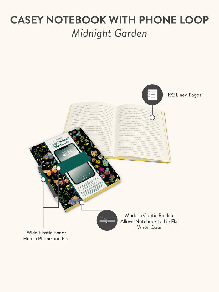 Midnight Garden Casey Notebook with Phone Loop