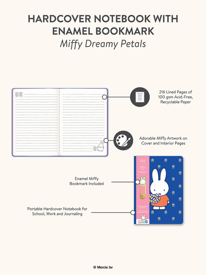 Miffy Dreamy Petals Hardcover Notebook with Enamel Bookmark