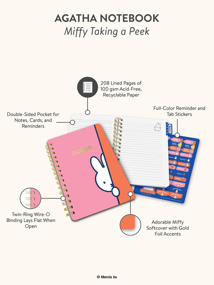 Miffy Taking a Peek Agatha Notebook with Pocket & Stickers