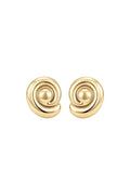 A pair of gold spiral stud earrings with a polished, rounded design, shown on a clean white background.