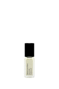 Perfume bottle with black cap on a white background