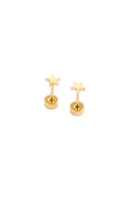 Pair of gold star-shaped earrings on a white background