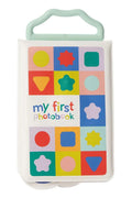 Children's photo album with colorful shapes on a white background