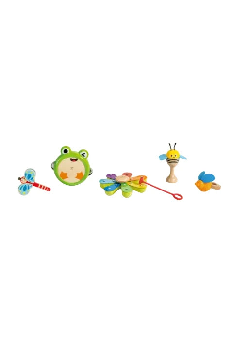 Set of colorful children's toys on a white background