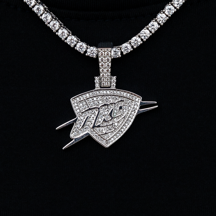 Oklahoma City Thunder OKC Official NBA Micro Logo Pendant in White Gold