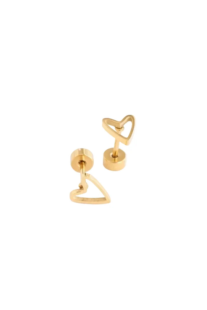 Gold heart-shaped earrings on a white background